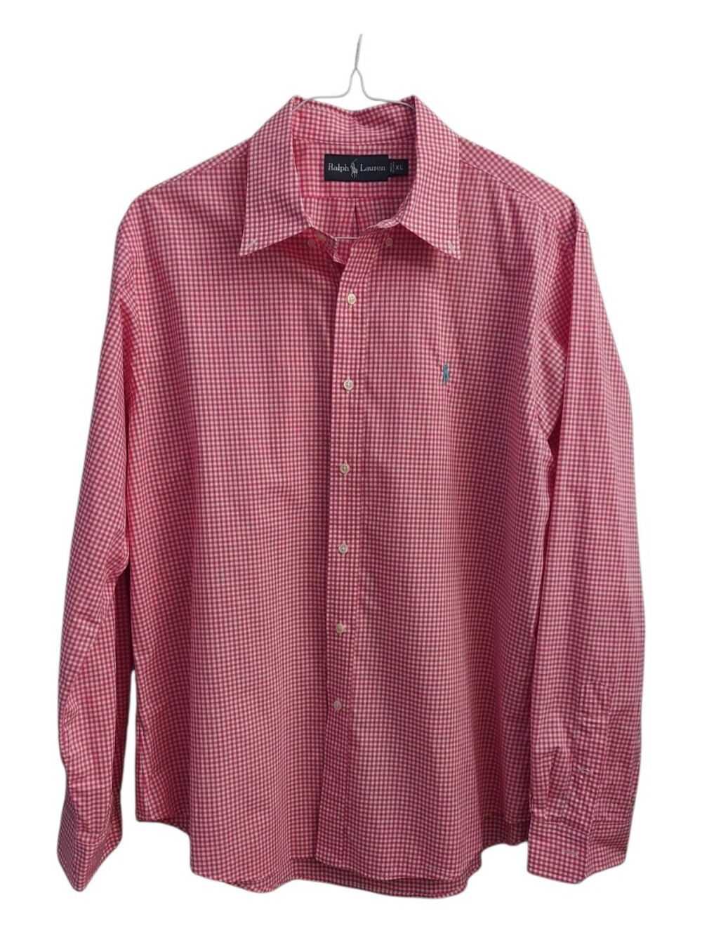 Ralph Lauren Pink White Gingham Button Down Long Sleeve Cotton Dress Shirt XL